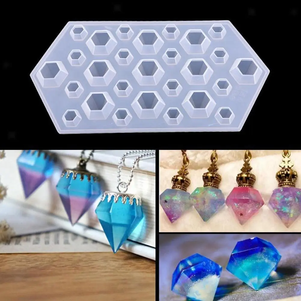 Molde de silicona con forma de diamante para collar, fabricación de joyería...
