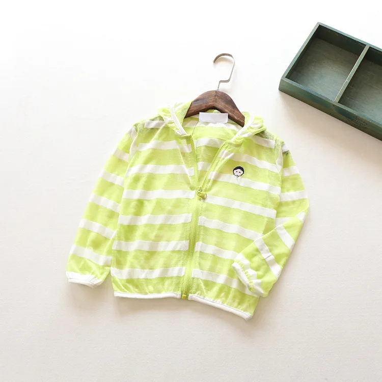Bosudhsou yyy-44 Girls Thin Sunproof Coat Air-conditioned Outerwear Girl Summer Jacket Striped Children Clothing Hooded | Детская одежда