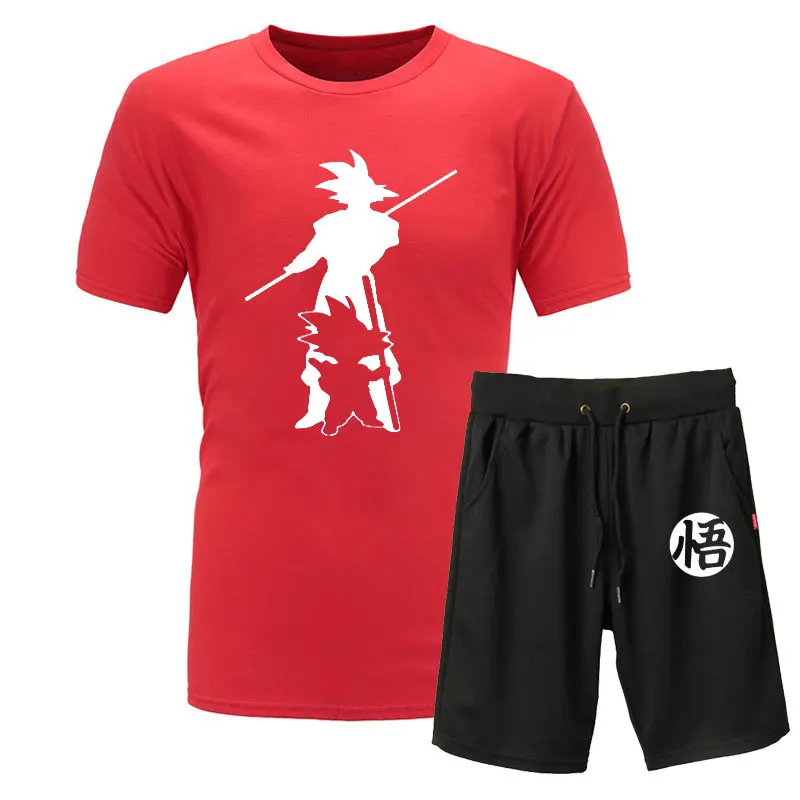 red black 1 Новинка года; летняя футболка с принтом «Жемчуг дракона Z Goku» из 2 предметов+ шорты; футболка с короткими рукавами и круглым вырезом Повседневная брендовая одежда Vegeta Harajuku - Цвет: red black 1