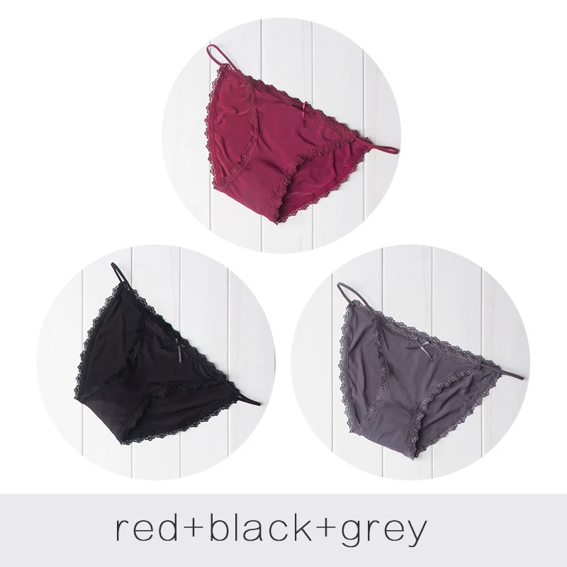 Red Black Grey Сексуальное бикини, стринги, нижнее белье, женские трусики, бесшовные кружевные дышащие трусики, нижнее белье, трусы для девушек - Цвет: Red Black Grey