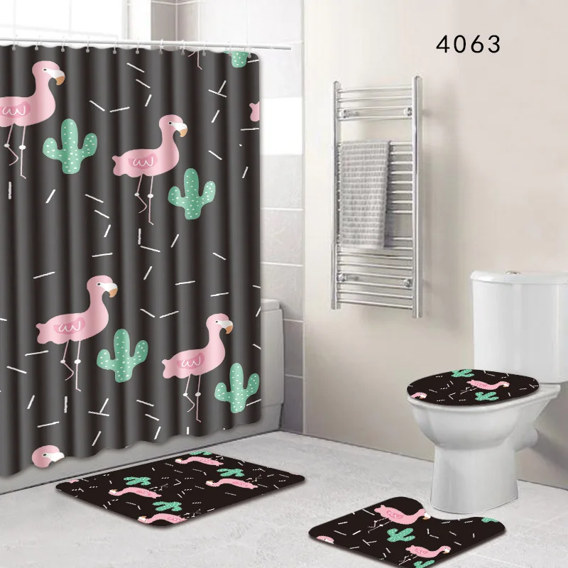 Модные 4 шт. занавески для душа набор Фламинго коврики ванной комнаты коврик