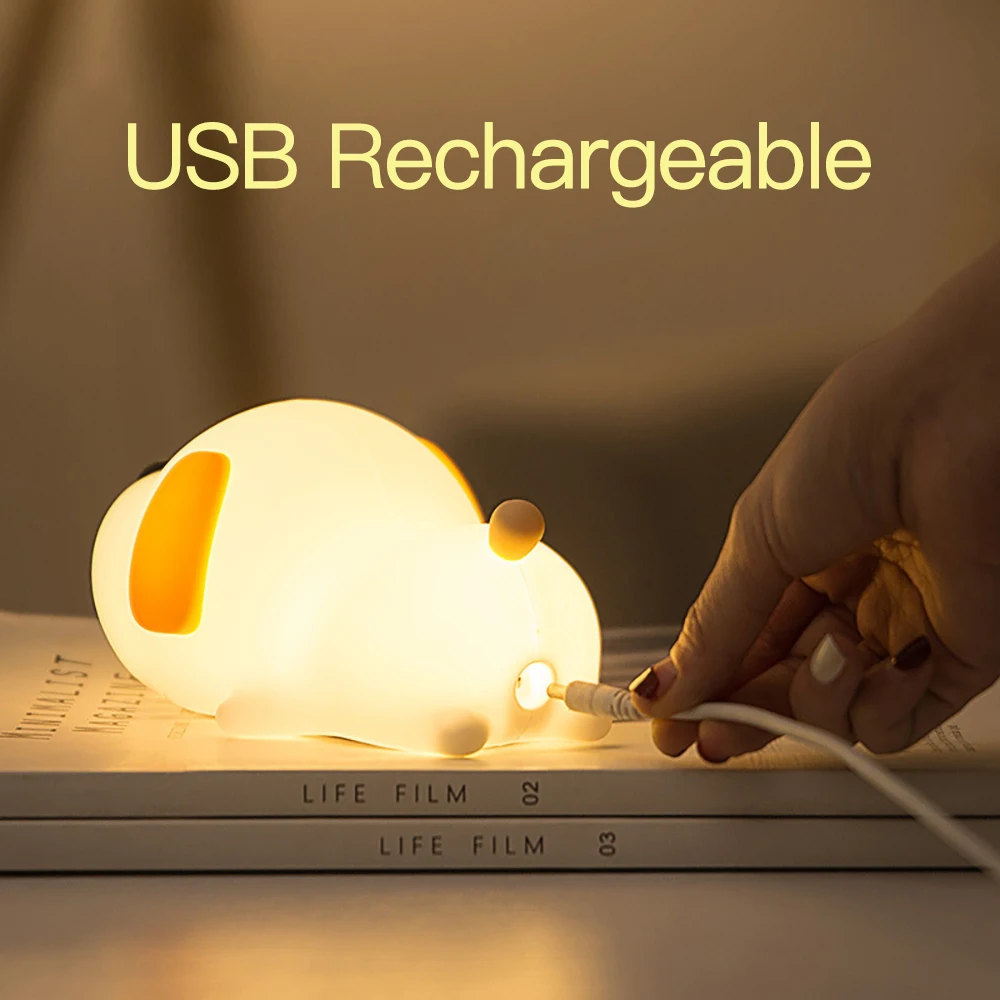 Сенсорный USB СВЕТОДИОДНЫЙ Ночник Лампа силиконовый щенок мультфильм для ребенка