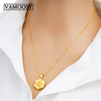24k gold necklace engrave rose flower wedding pendant for women dubai jewelry valentines day choker accessories no chain