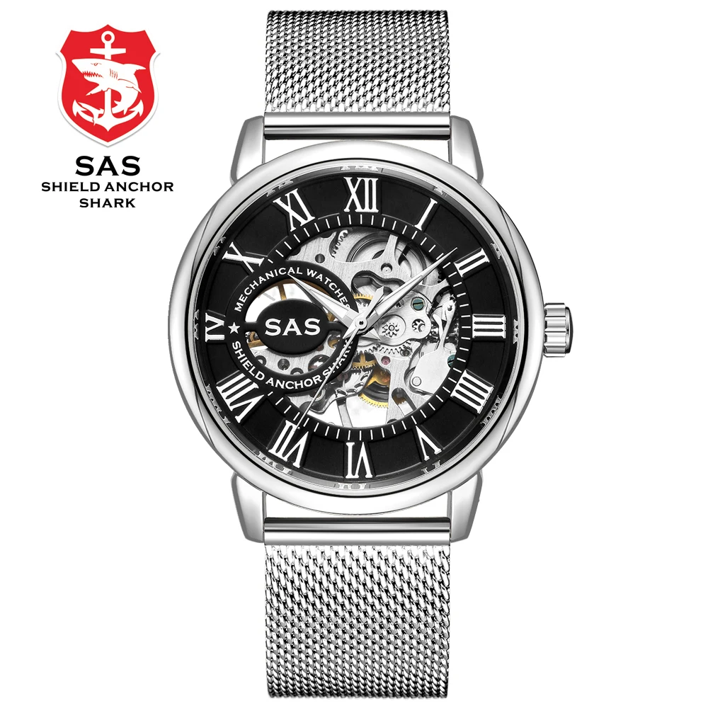 SAS Shield Anchor Shark спортивные часы со скелетом сглаза механический полый сетчатый