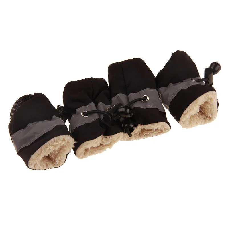 Black Plush Pawstrip, 6 цветов, обувь для маленьких собак, зимняя обувь для щенков, мягкие теплые ботинки для собак, для чихуахуа, Йоркского питомца, зимняя обувь для собак, размер 1-7 - Цвет: Black Plush