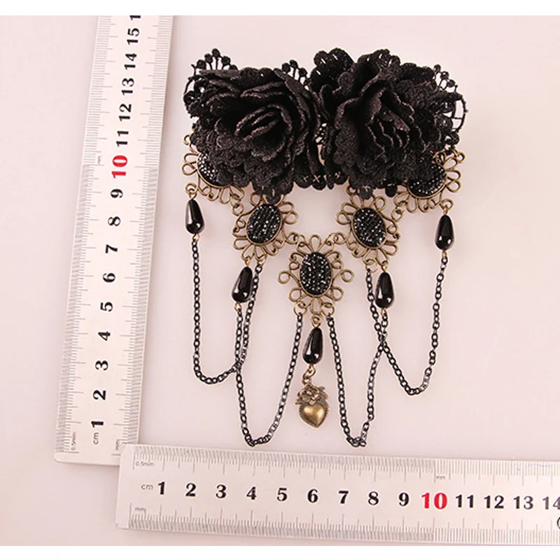 Para Cabelo Винтаж готика черный кружевной цветок повязка на голову заколки для волос
