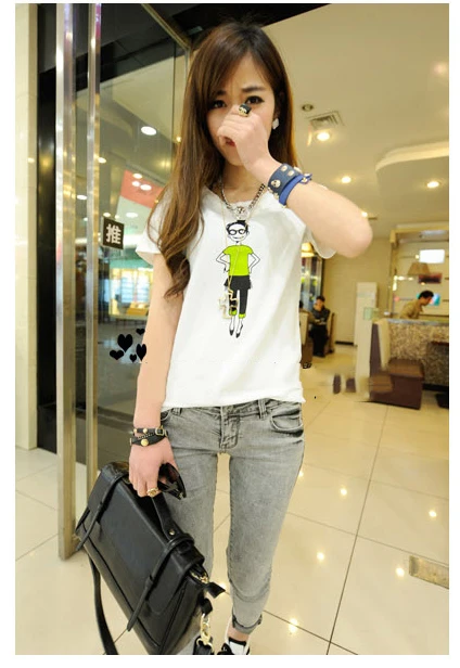 Hot free shipping 2014 latest cute cartoon fashion leisure ladies T-shirt | Женская одежда