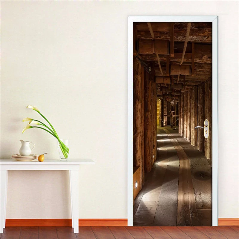 Креативная 3D наклейка на дверь деревянная твердая Объемная картина домашний