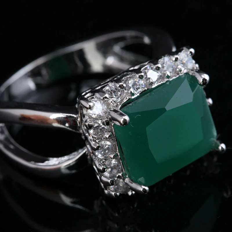 Превосходное зеленым фианитом белых камней 925 серебро Jewelrys для Для женщин Кольца