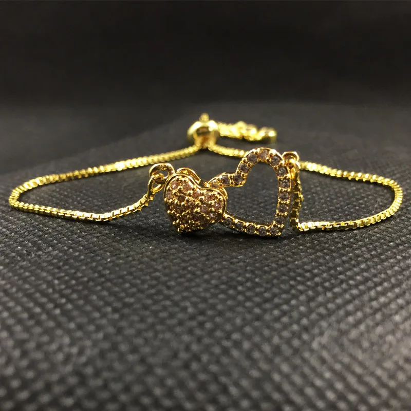 

Pohier Heart By Heart Bracelet Women Lovers Gold Color Adjustable Chain CZ Zircon Crystal Love Crystal Bracelets Jewelry
