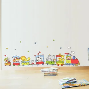 Животные цирк поезд Дети DIY съемные настенные наклейки Салон Спальня украшение