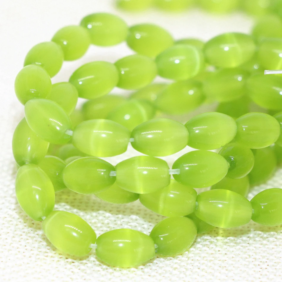 

Factory outlet charming light green cat's eyes opal rice barrel 8*12mm high quality diy loose beads jewelry making 14inch B1560