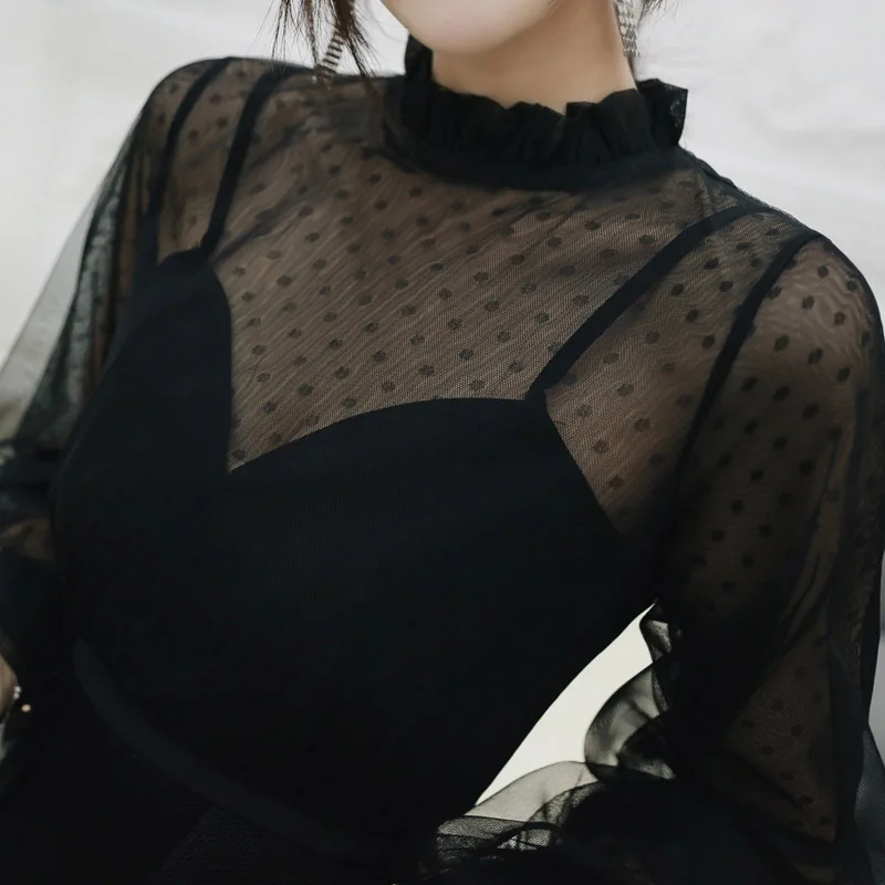Сексуальное черное вечернее платье, Элегантное Вечернее Платье Vestidos de fiesta de noche, повседневное Тюлевое вечернее платье с длинным рукавом ES1303