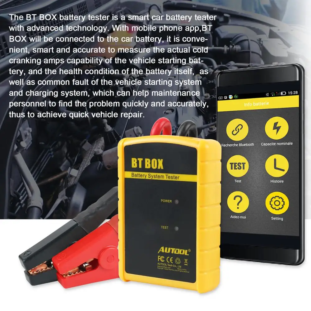 AUTOOL BT BOX 12 в автомобильный тестер батареи Bluetooth беспроводной анализатор заряда батареи автоматический диагностический для Android IOS телефона