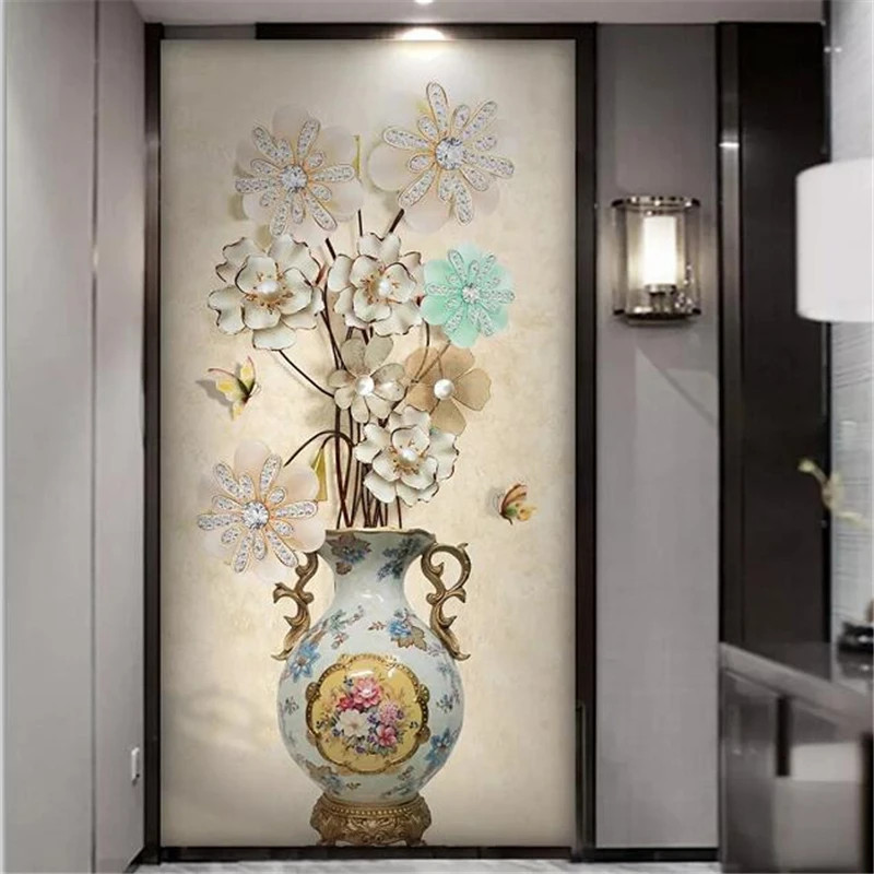 wellyu Custom wallpaper fashion 3D photo murals papel de parede stereo blossom rich vase entrance background wall paper mural |