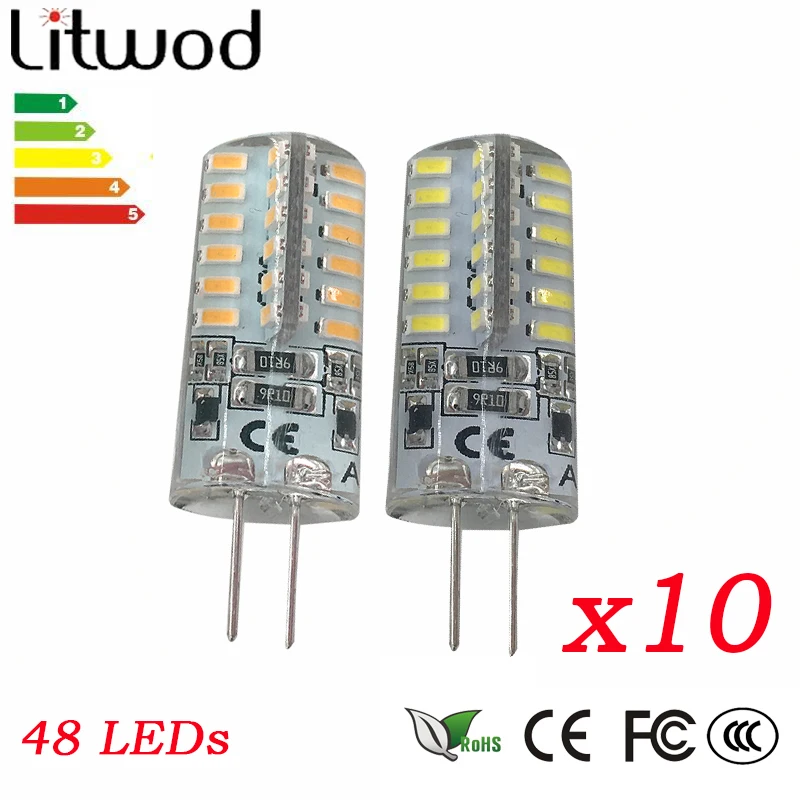 Светодиодный светильник G4 10 шт. 3 Вт мощный SMD3014 48 светодиодный AC12V 12 в пост. Тока 220