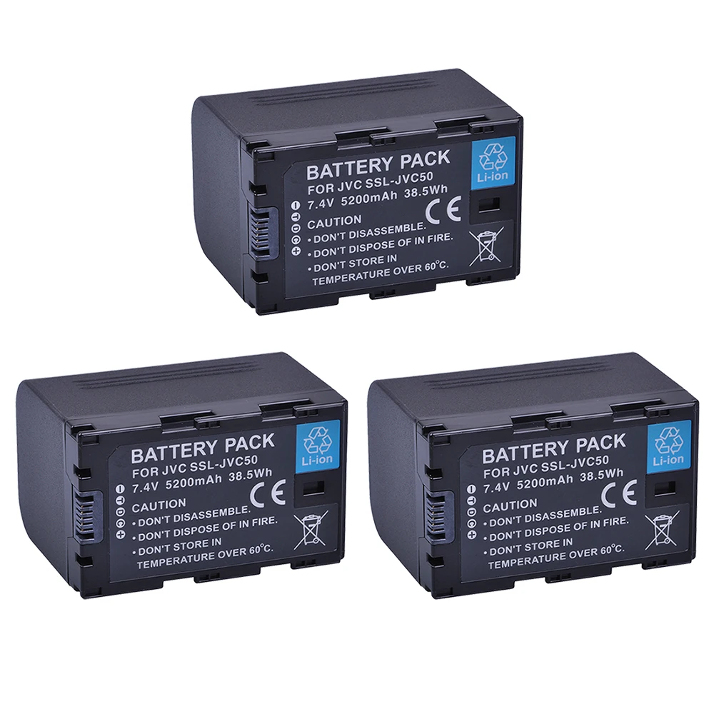 3x5200 мАч SSL JVC50 батарея для JVC GY HMQ10 LS300 HM200 HM600 HM600EC HM650 HM250 Камера|Цифровые