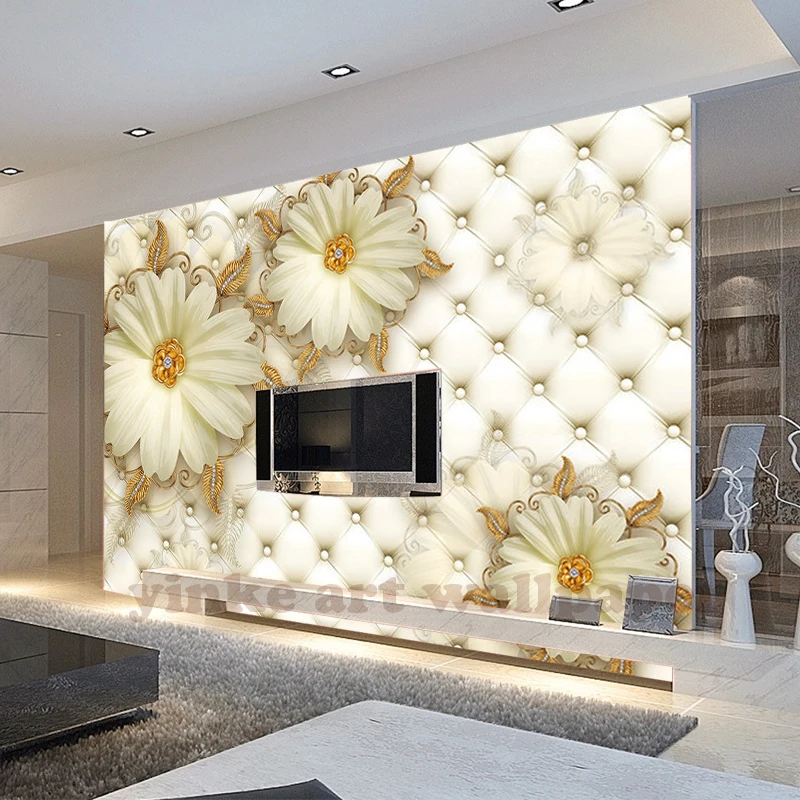 Пользовательские фото обои 3D кожаные цветы роспись рельефы фон простая Мода
