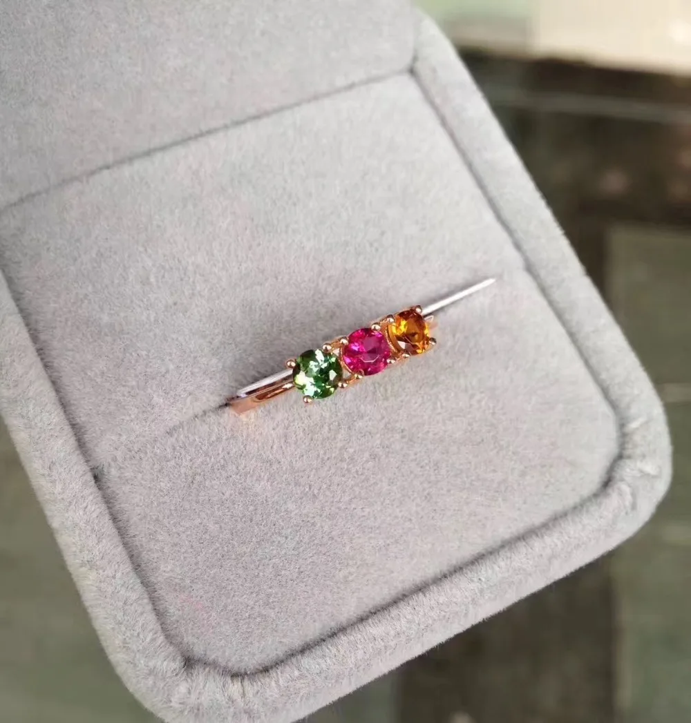 

gemstone natural tourmaline ring 18K rose gold simple style fine women & girl jewelry free shipping multi color