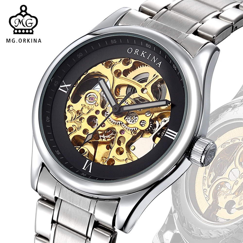 Мг. ORKINA серебряный ободок Нержавеющая сталь ремешок браслет часы Для мужчин