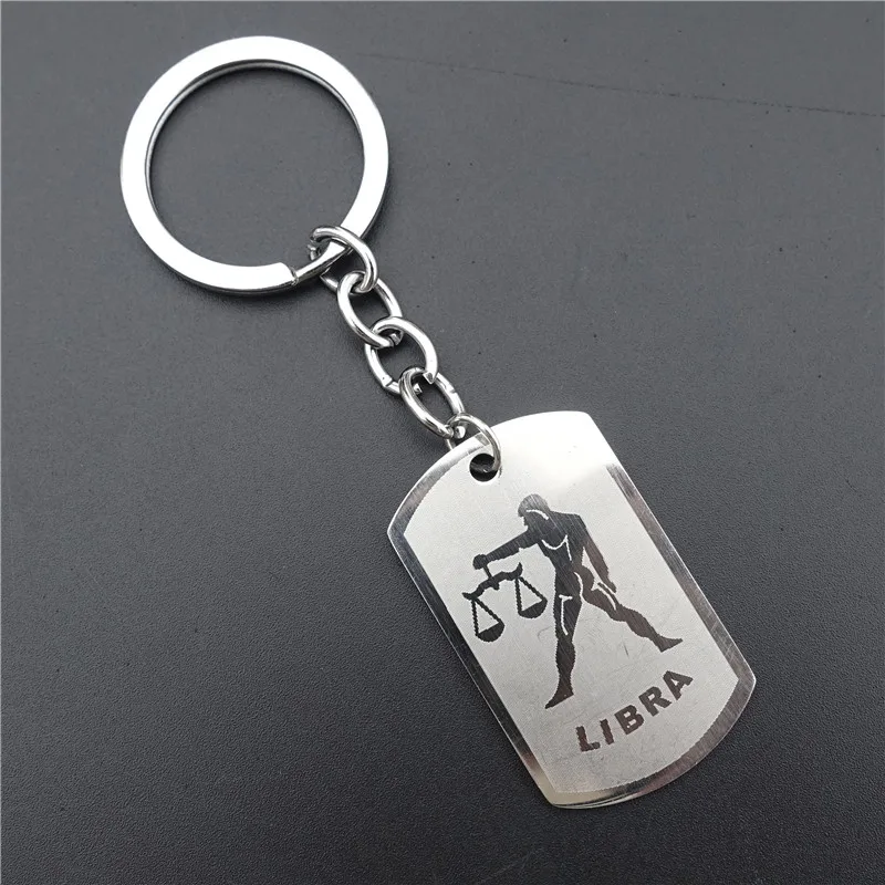 libra Zodiac 12 Horoscope Keyring Stainless Steel Constellations Keychains Zodiac Jewerly For Men Women - Цвет: libra