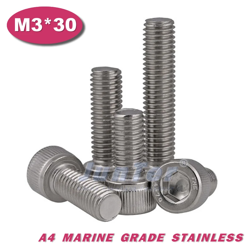 

500pcs/lot DIN912 M3*30 Stainless Steel A4 Marine Grade Hex Socket Head Cap Screw