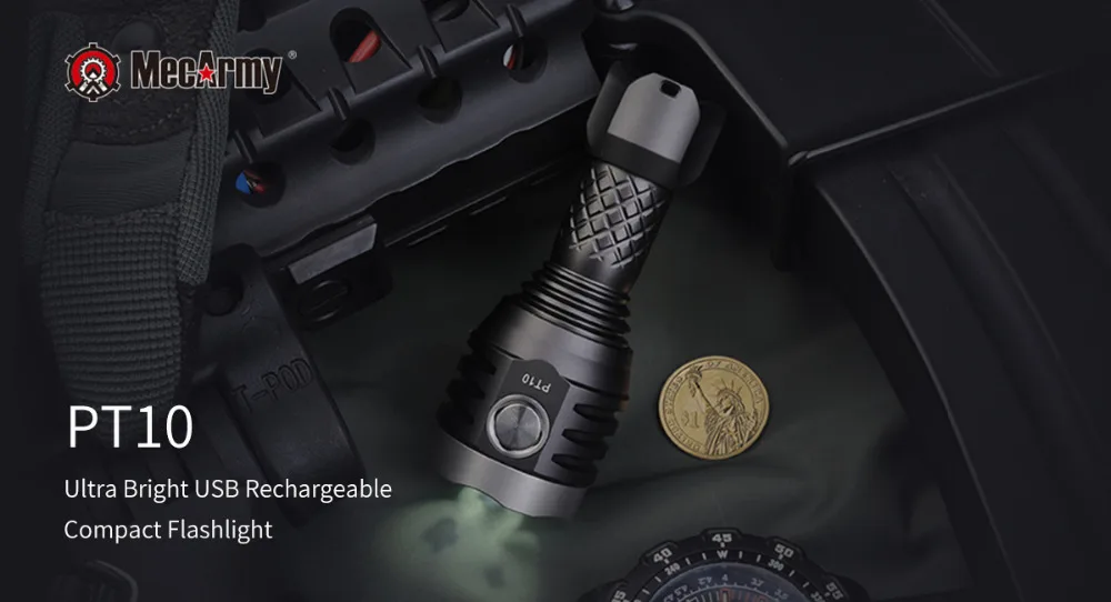 Mecarmy PT10 Ультра-яркий USB Перезаряжаемые компактный фонарик 3* CREE XP-G2 светодиодов Макс. 800 люмен 126 м тактический фонарик