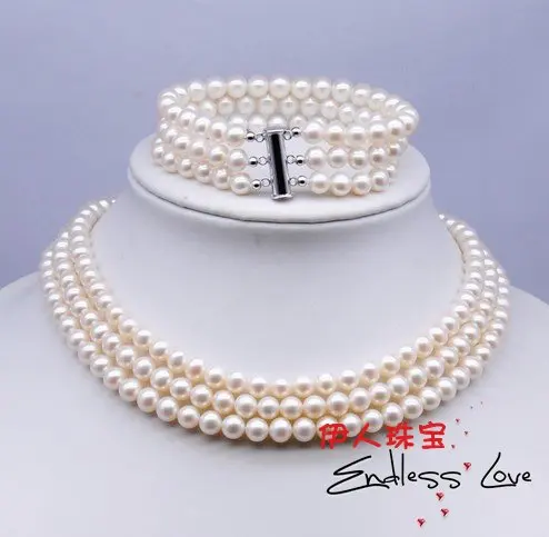 Женский набор украшений ожерелье и браслет из пресноводного жемчуга длина 6 7