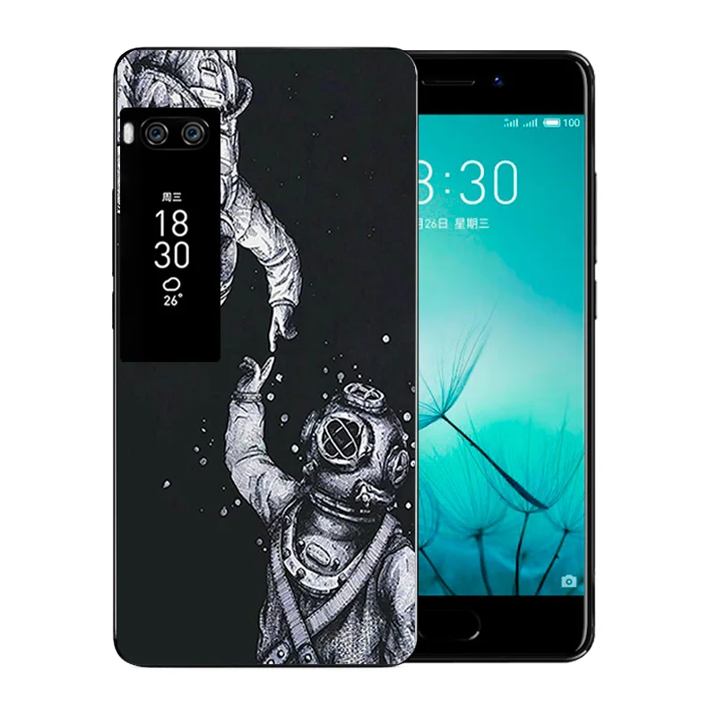 Phone Case For Meizu pro 7 Space Moon Pattern Soft TPU Luxury Silicone Capa Back Cover Full Protector Funda |