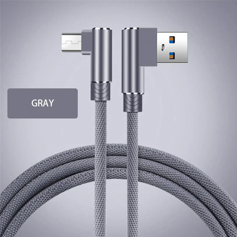 gray cable 90 градусов микро Зарядка через usb кабель 1/2/3 м для Xiaomi Redmi S2 Примечание 5 Plus/5A правый угол мобильный телефон кабель для зарядного устройства с портм - Тип штекера: gray cable