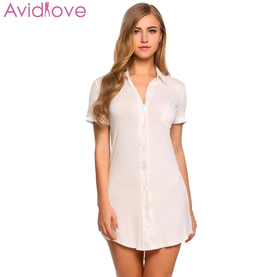Avidlove летняя ночная рубашка для женщин сексуальное короткое платье на пуговицах
