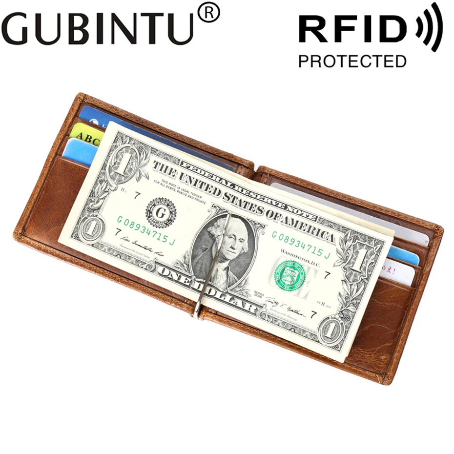 Тонкий бумажник из натуральной кожи для мужчин RFID мужской кошелек деловой