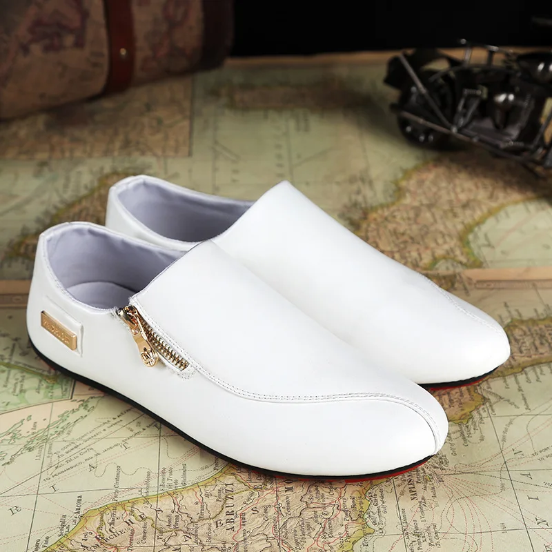 

Leather Mens Loafers Fashion Handmade Moccasins Soft Leather tenis masculino adulto White Slip On Men's Boat Shoes