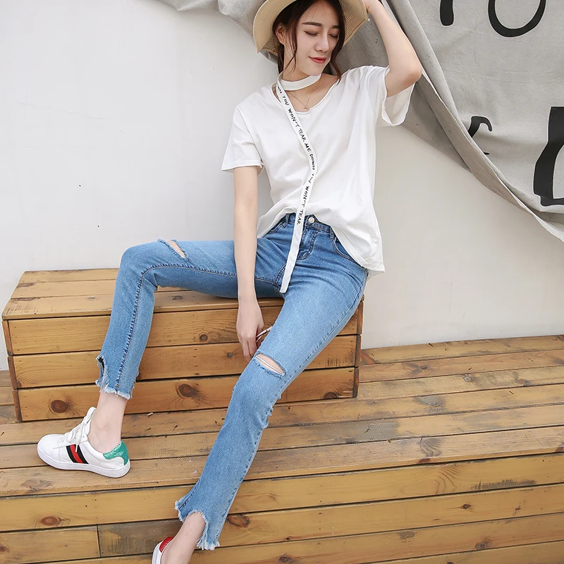 H. ди-джеев Для женщин Высокая Талия бойфренда Джинсы для отверстие Винтаж