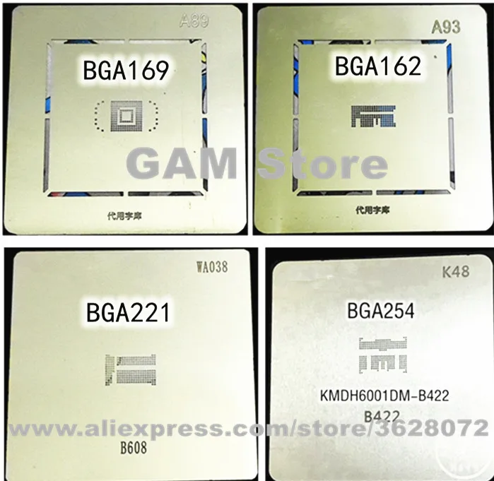 

BGA 169 254 162 221 BGA Stencil Reballing B608 eMMC KMDH6001DM-B422 Pins BGA Direct Heating Template 4pcs/set