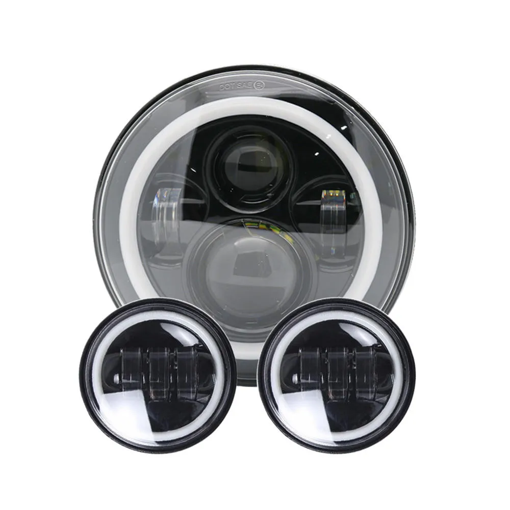 Black set2 Мотоциклетный 7-дюймовый светодиодный фонарь для мотоцикла Harley bike с 4-1/" 4,5" светодиодный фонарь ближнего света, противотуманные фары и " кронштейн, Монтажное кольцо - Цвет: Black set2