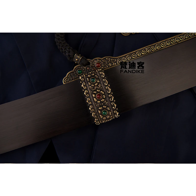 High-quality goods Hand-made Folded steel+clay tempered Ebony Chinese Qing Dynasty Sword Very Sharp Qing dao Scabbard of square