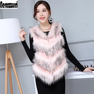 Nerazzurri Зимний короткий теплый мягкий желтый жилет из искусственного меха для женщин Роскошная пушистая куртка без рукавов Розовый жилет из искусственного меха лисы в стиле пэчворк