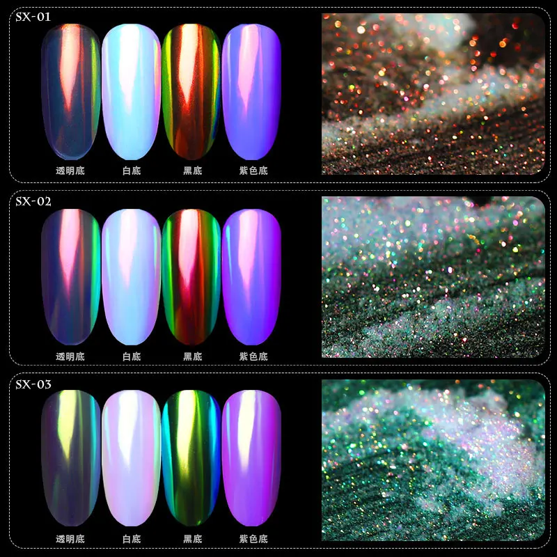 

Nail art laser powder mirror effect natural shell pearls powder Chameleon shimmer color pigment 3D nail glitter powder MZ162