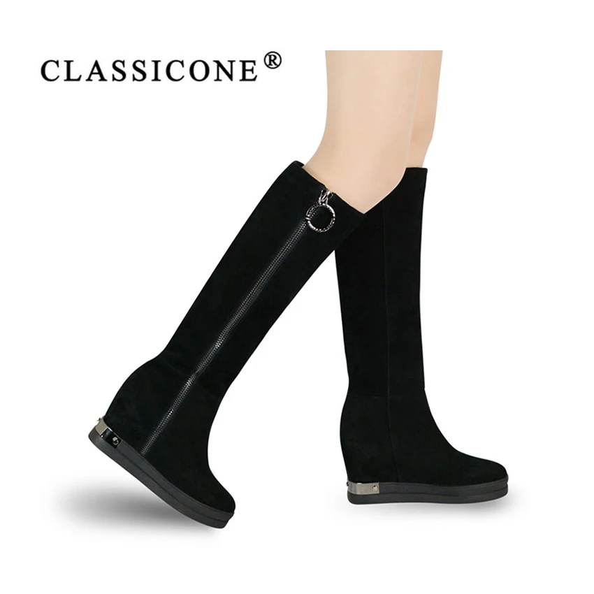 CLASSICONE 2017 новые женские зимние сапоги черная кожа натуральная мех натуральный