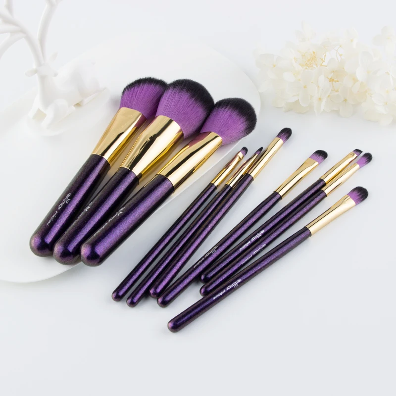 Anmor 10 шт. набор кистей для макияжа золотые полноразмерные кисти теней век с