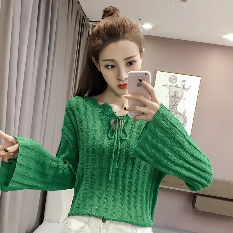 Свитер с круглым вырезом весна 2018 Новое поступление женские свободные топы