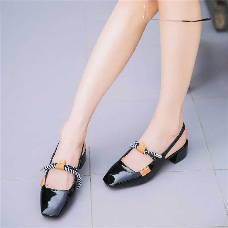 

CONASCO Brand Women Thick Heeled Buckles Pumps Sweet Mary Jane Patent Leather Party Shoes Woman Square Toe Low Heeled Pumps