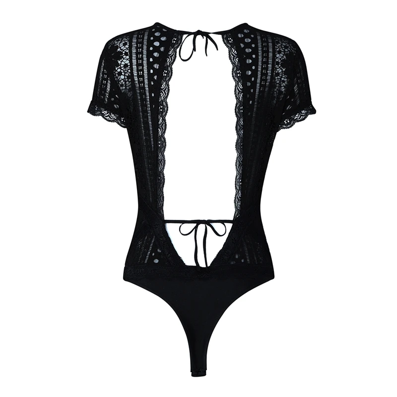 INDRESSME, сексуальные женские боди с v-образным вырезом и коротким рукавом, кружевные боди с открытой спиной, женские облегающие летние купальники