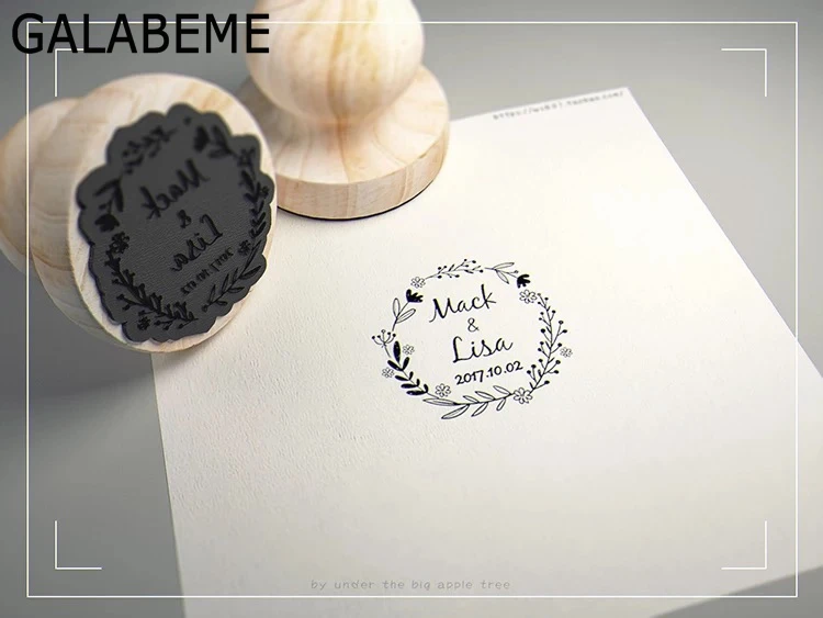 Personalized name and date Custom logo wood weddding stamp seal for Invitation stationery DIY vintage rustic wedding decoration