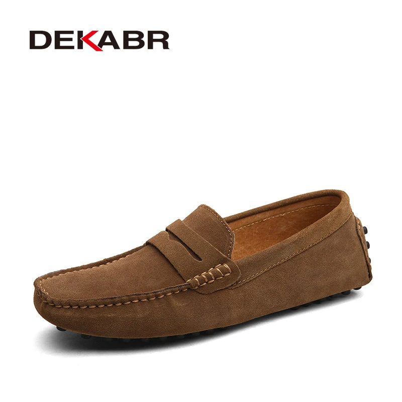 01 Khaki Мужские брендовые мокасины на весну-лето DEKABR, темно-синие туфли из натуральной кожи, легкая обувь на плоской подошве для вождения - Цвет: 01 Khaki