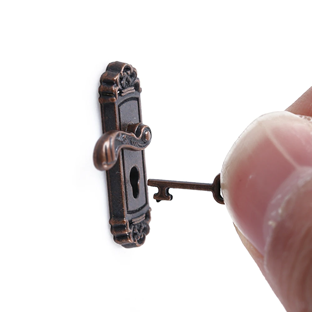 

Vintage 1/12 Scale Dollhouse Miniature Door Lock and Key Cute Doll House Fairy Mini Door Retro Metal DIY Accessories