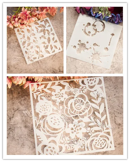 Новый лист цветочный узор лазерный пластиковый трафарет для спрея 3 шт./компл. DIY