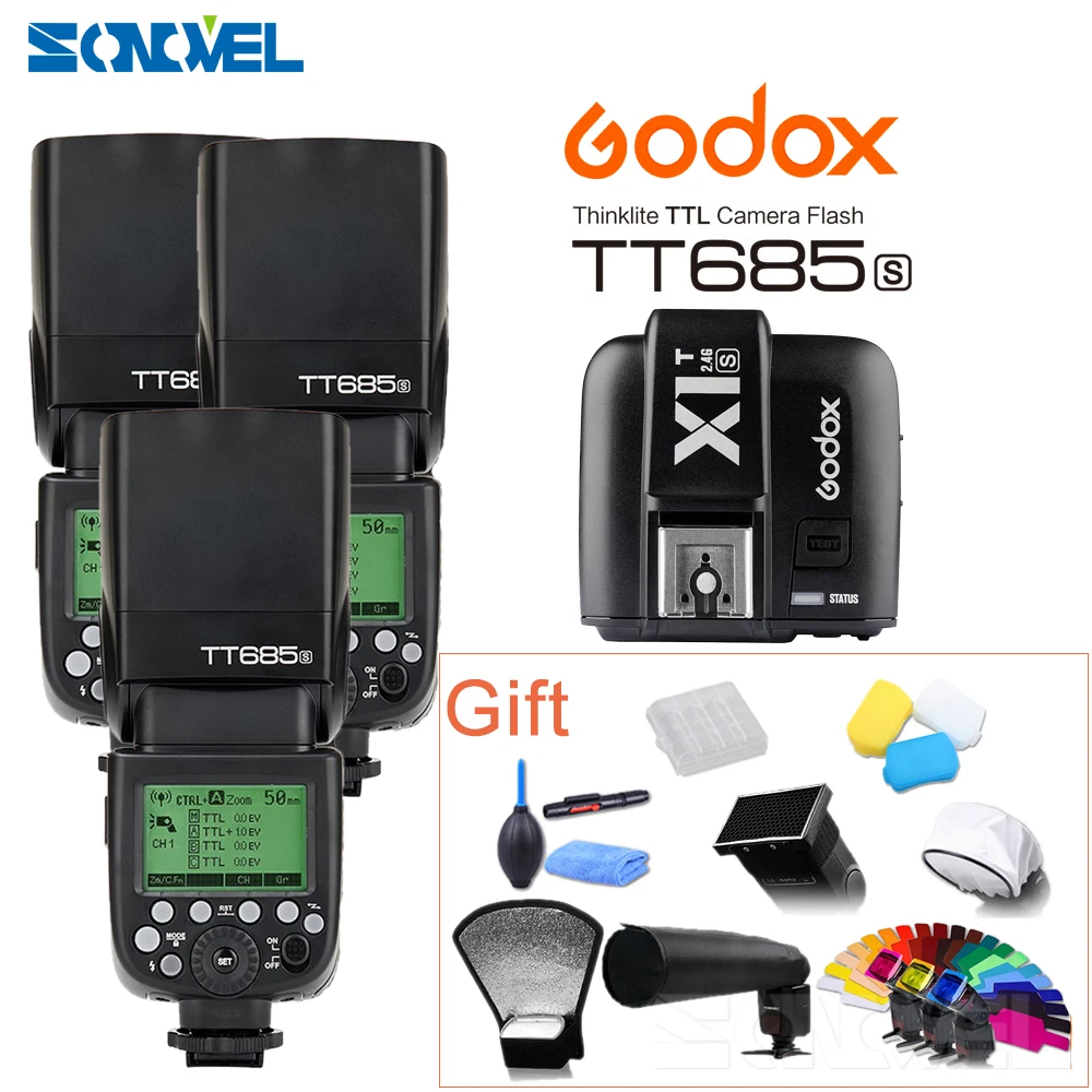 Бесплатная доставка DHL! 3X Godox TT685S 2 4G HSS TTL GN60 Вспышка Speedlite + X1S передатчик Комплект