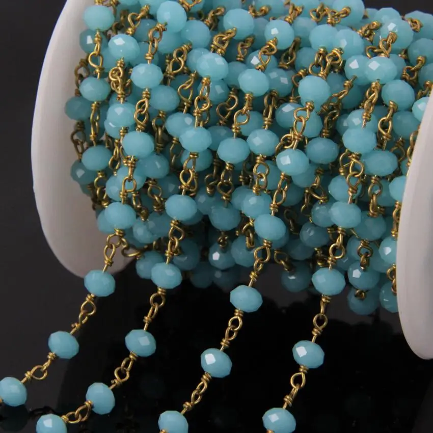 5 метров небесно голубые стеклянные прозрачные бусины Четки стиль цепи граненые